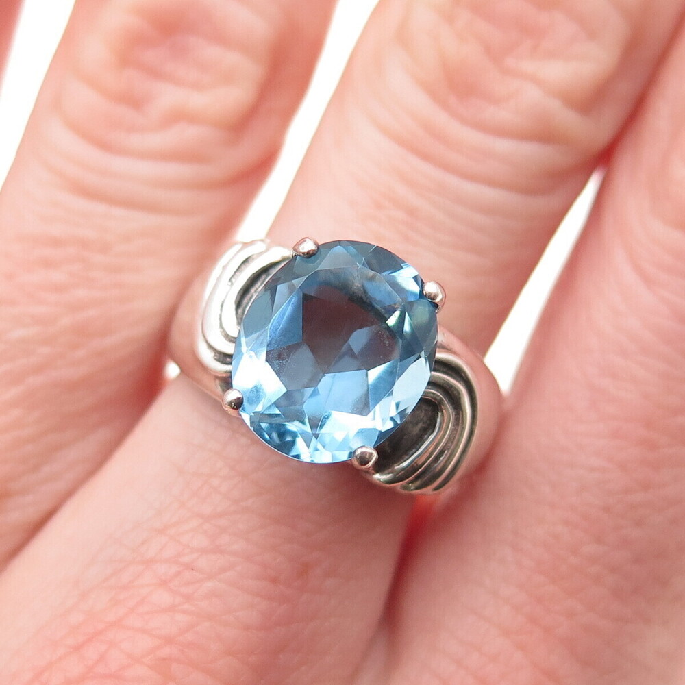 Charles Winston 925 Sterling Silver Vintage Blue C Z Modernist Ring Size 7.25